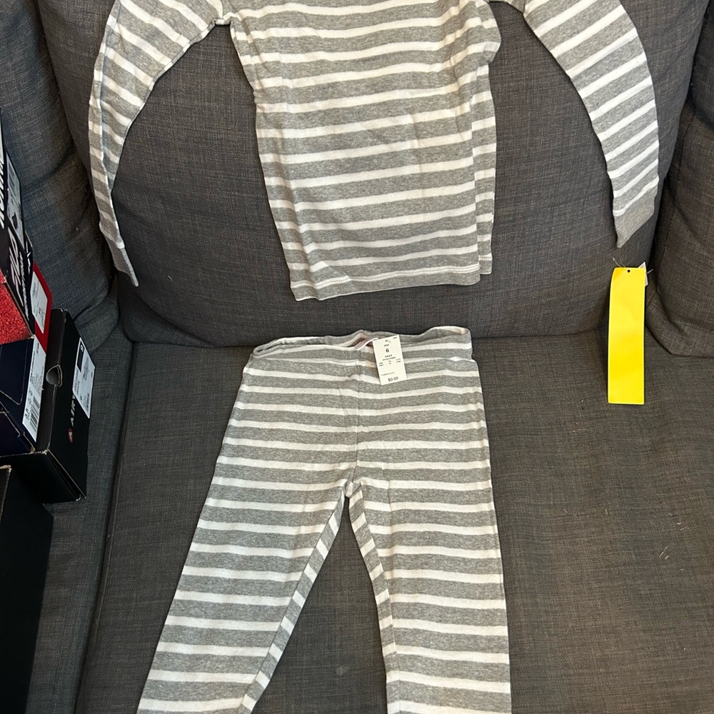 Gray and White Striped Pajama Set